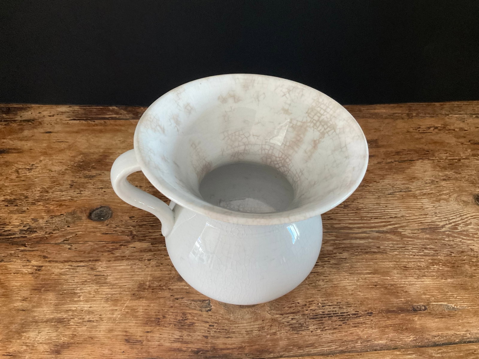 Rare White Ironstone Mini Spitoon (?): A rare antique white ironstone spittoon. This is a mini version with a handle to one side. It has a blurry back stamp to the base. It has some discoloration, but no cracks or chips. It measures approx