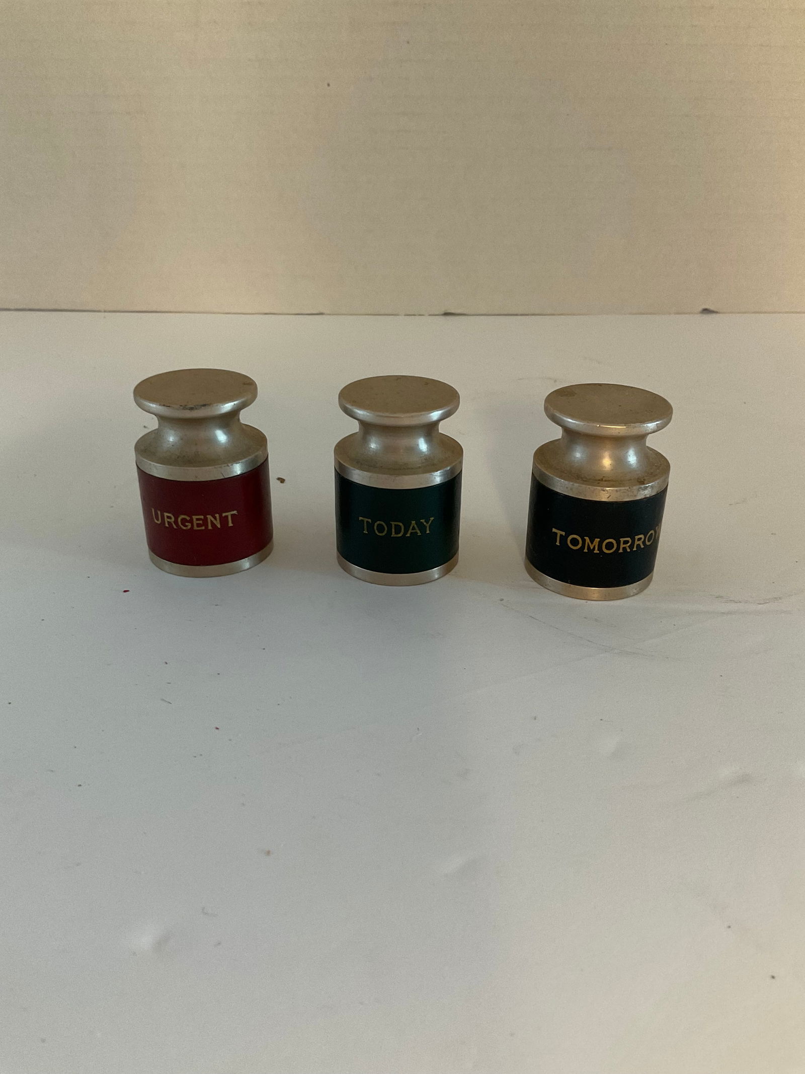 Set of Three Paperweights "Urgent, Tomorrow and Today". (1 of 6)