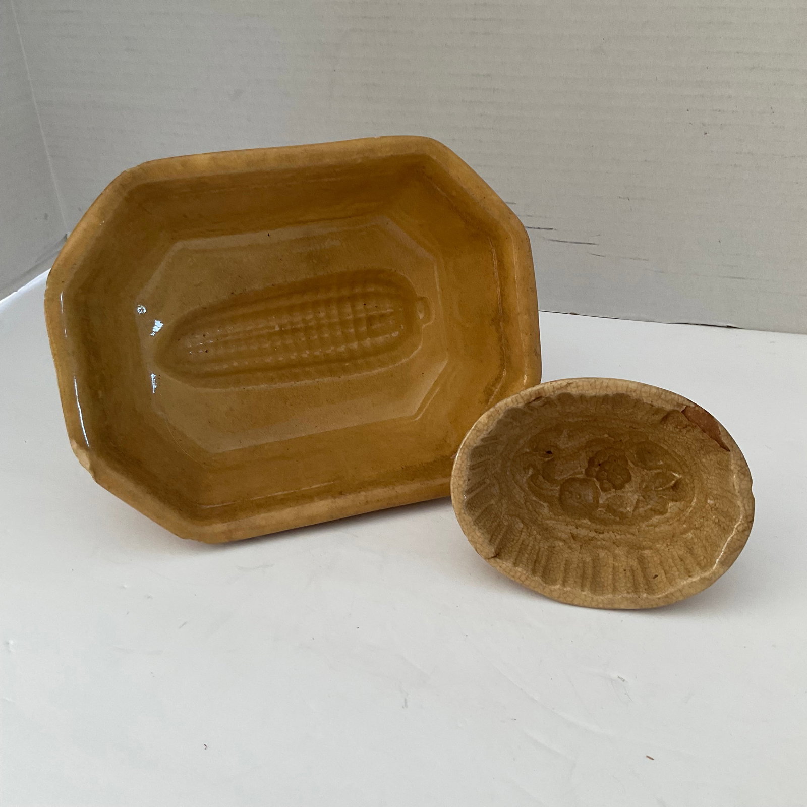 Two Yellow Ware Molds with Corn & Floral Motif (1 of 8)