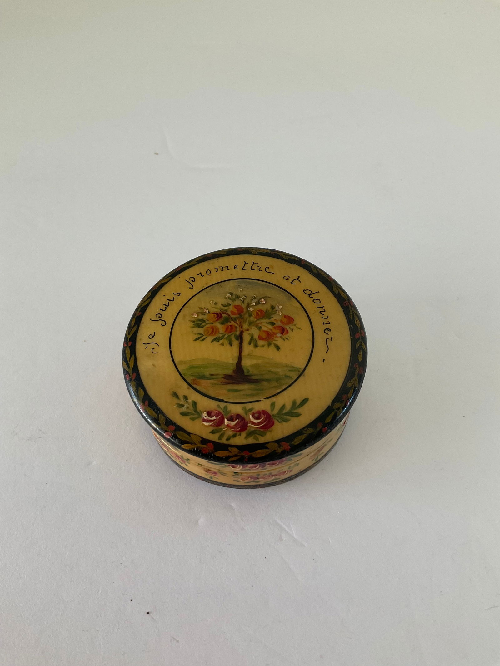 Antique Small round Hand Painted Celluloid Box Unknown Maker (1 of 4)
