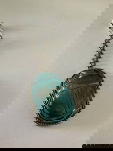 Large Vintage Turquoise Scarab: A large 1.5" x 1" turquoise scarab set in silver. Not sure what this was intended for as it has a small chain attached. There is a small attached ring so it could be used as a pendant