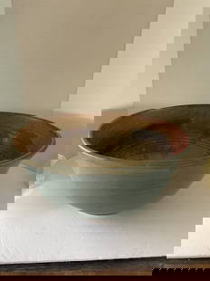 Huge Hand Thrown Pottery Bowl Signed Monk: A large gorgeous pottery bowl. This piece measures an impressive 8"high and 16" in diameter at the top. Signed Monk to the base. The sides are extremely delicate, sign of a very talented potter. Joe M
