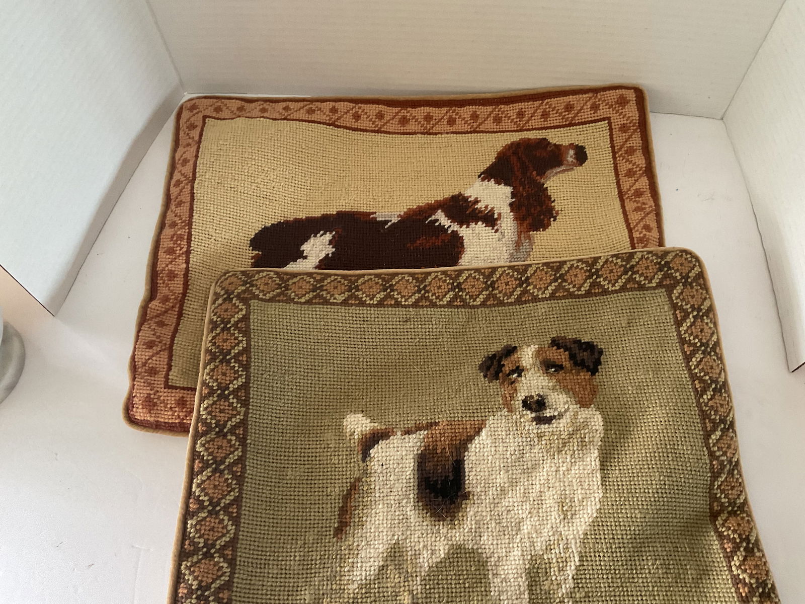 Three Vintage Needlepoint Pillow Covers Featuring Dogs (1 of 8)