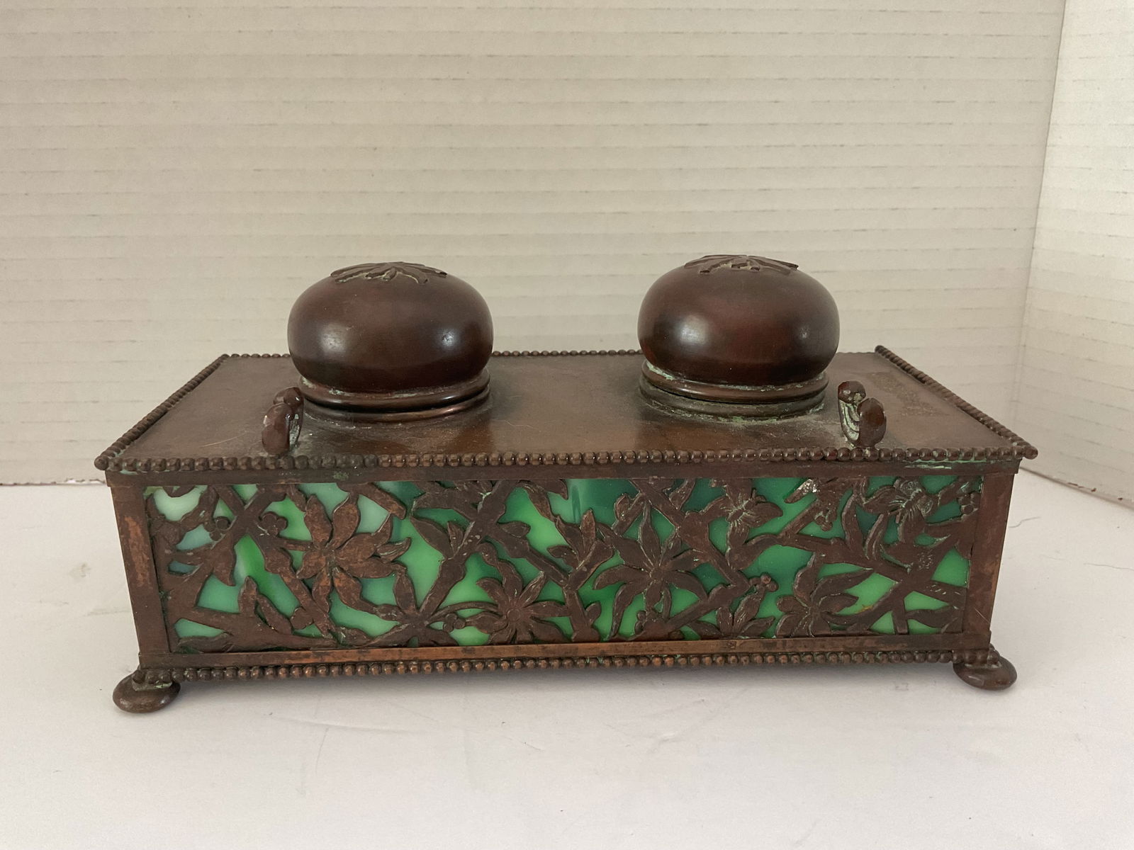 Apollo Studios New York, Early 1900's Bronze and Slag Glass Inkwell (1 of 7)