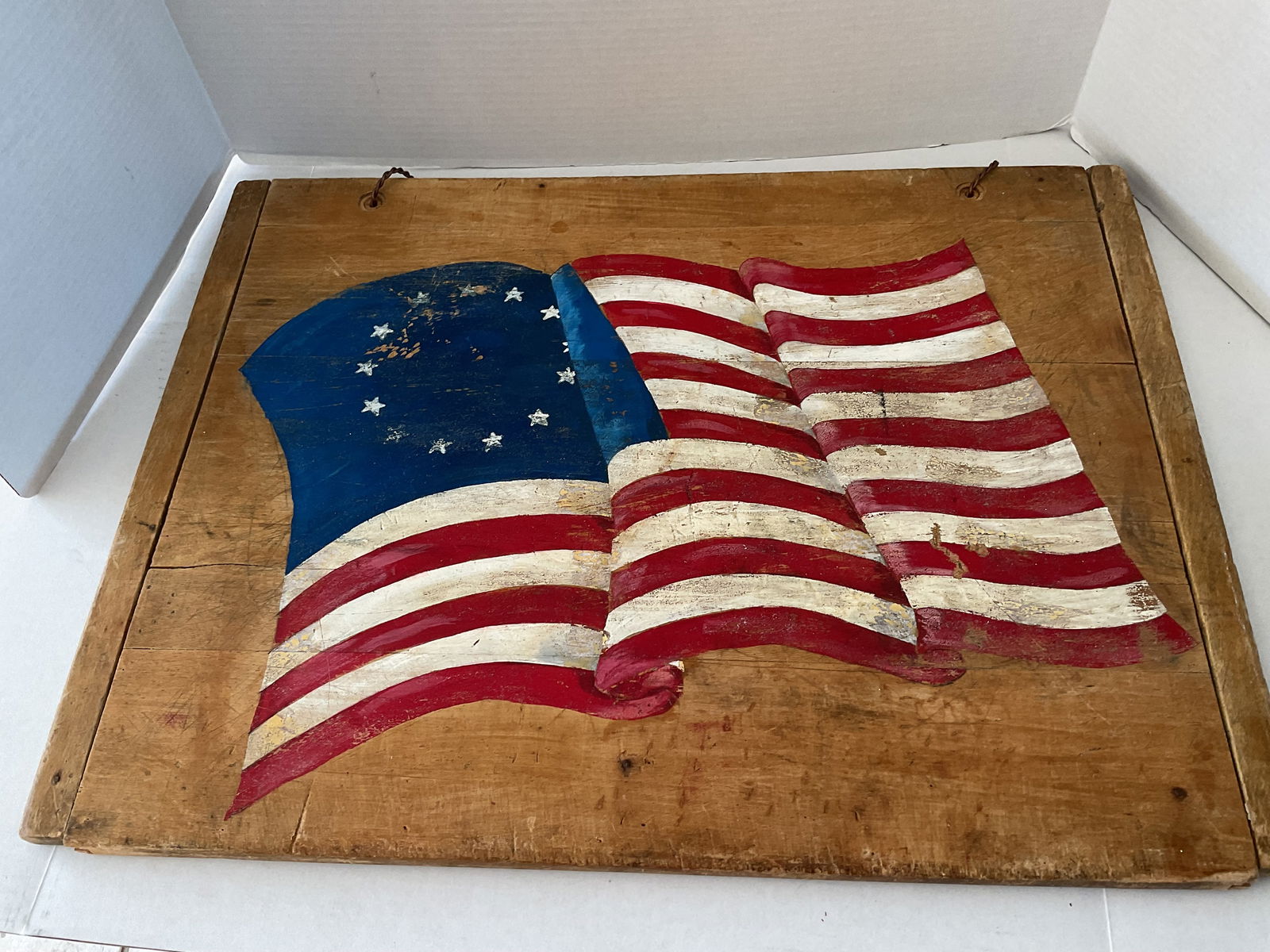 Antique Wooden Bread Board painted with Early American Flag (1 of 7)