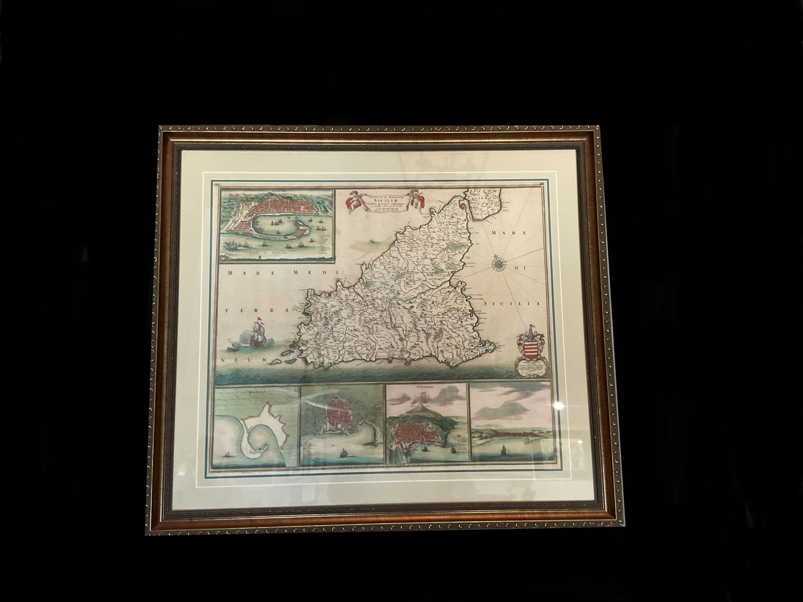 17th Century Framed Map of Sicily, Italy (1 of 8)