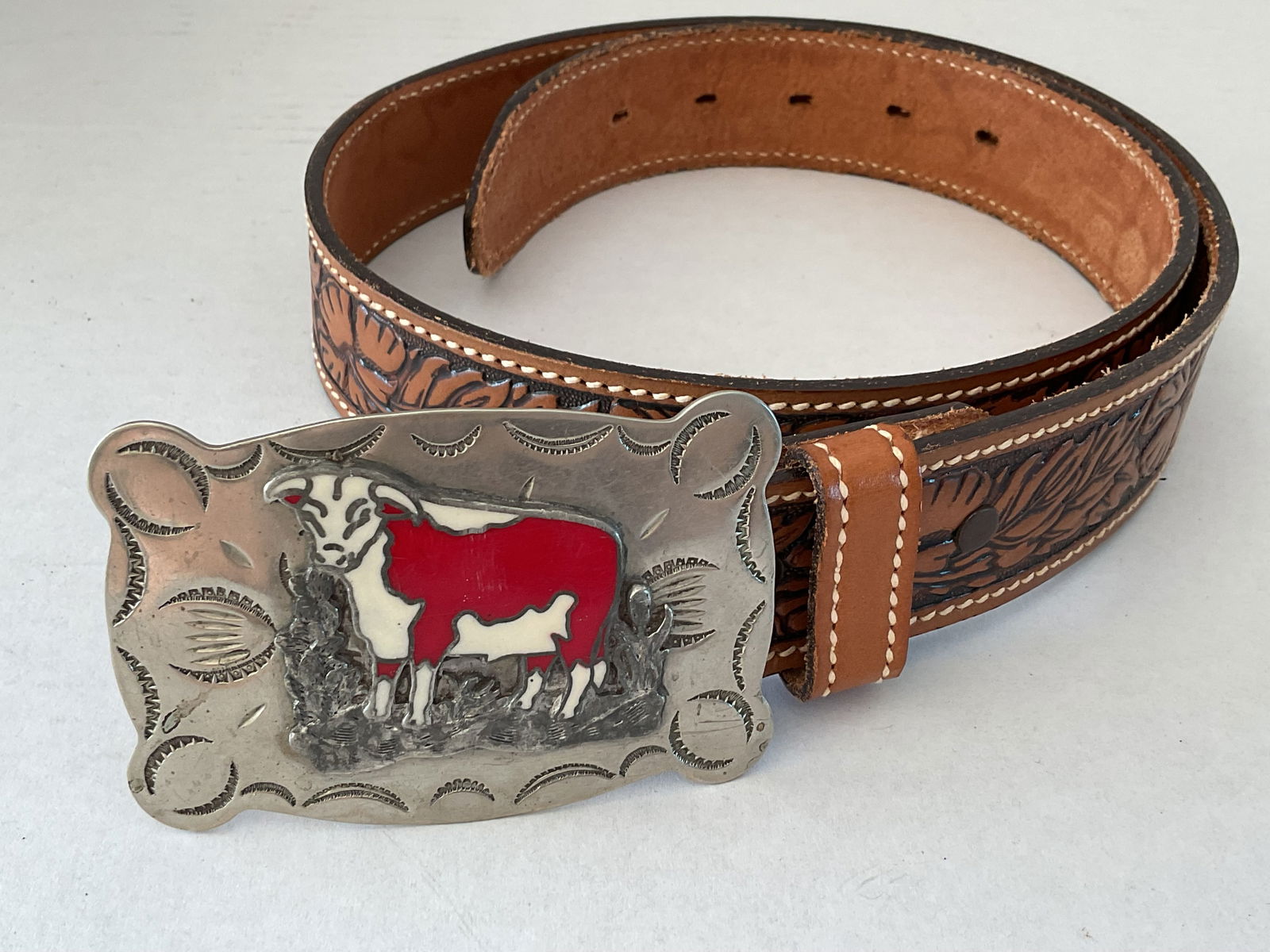 Tooled Southwestern Belt with Siver Tone Buckle (1 of 6)