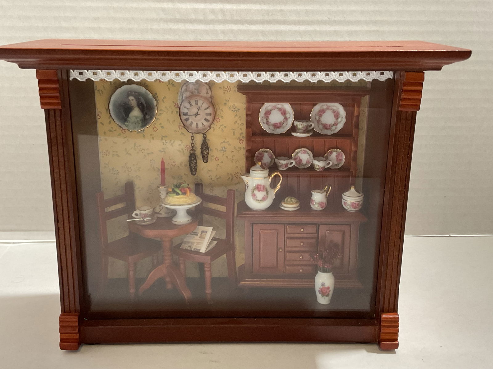Mid Century Reutter Porzellan Kitchen Diorama: A mid century Reutter Porzellan German kitchen scene shadow box diorama. Reutter Porzellan is a German company founded in 1936 known for detailed craftsmanship producing highly detailed and charming m