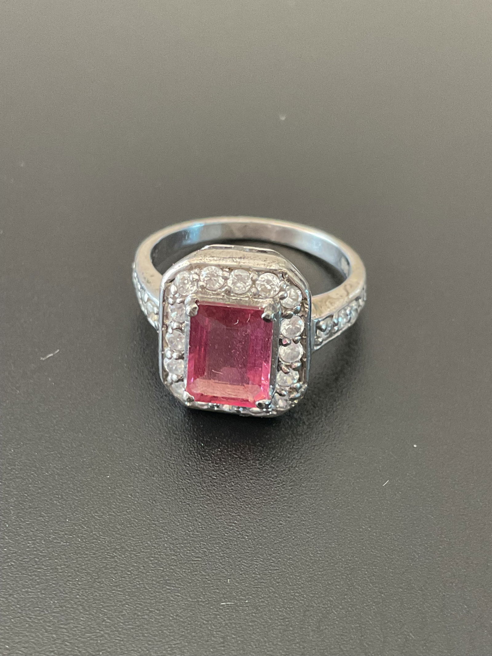 Stamped 14K White Gold Ring with 1.75 carat Pink Tourmaline and Diamond Accents (1 of 5)