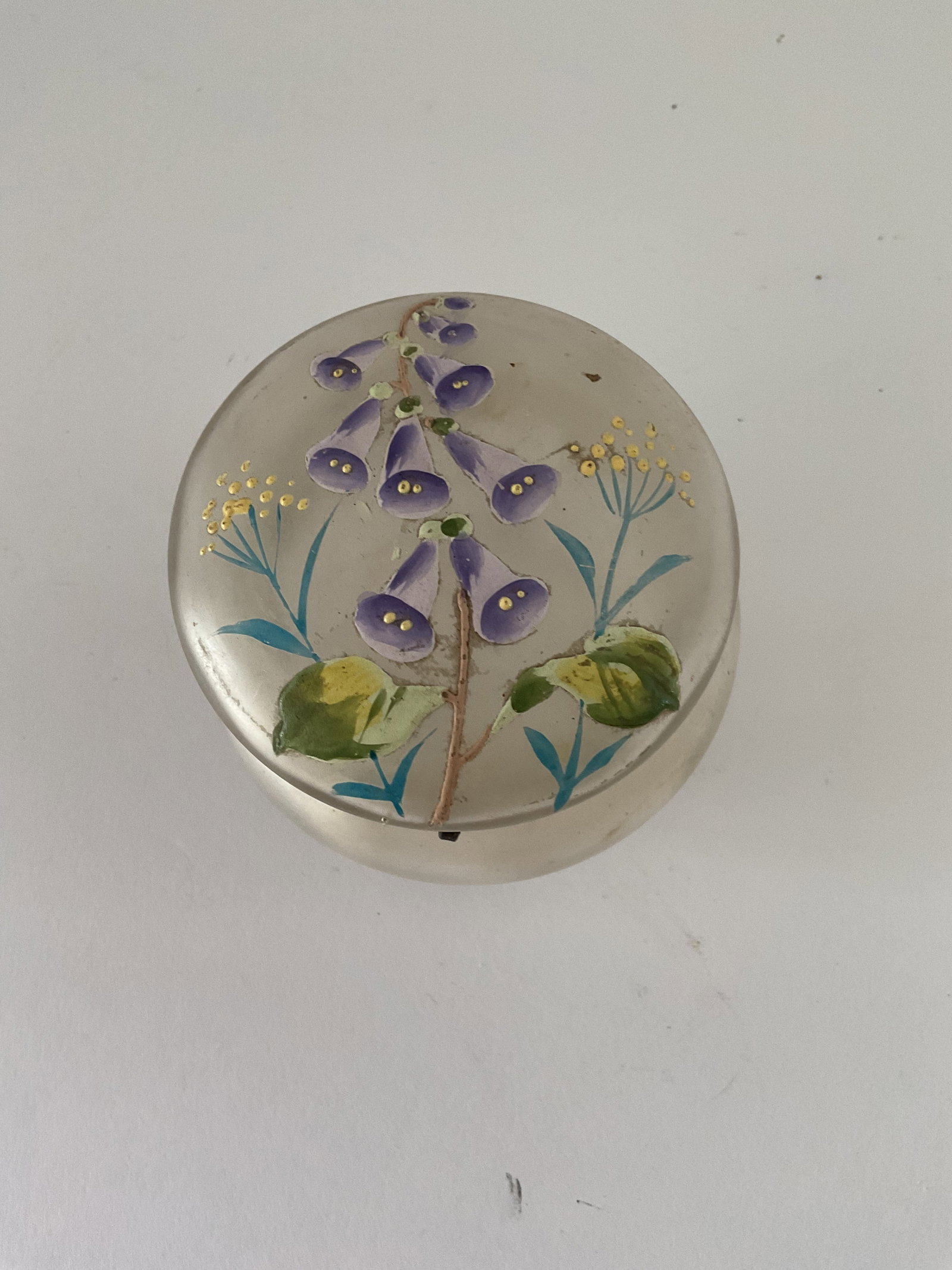 Victorian Powder Pot, Frosted Glass Handpainted (1 of 4)