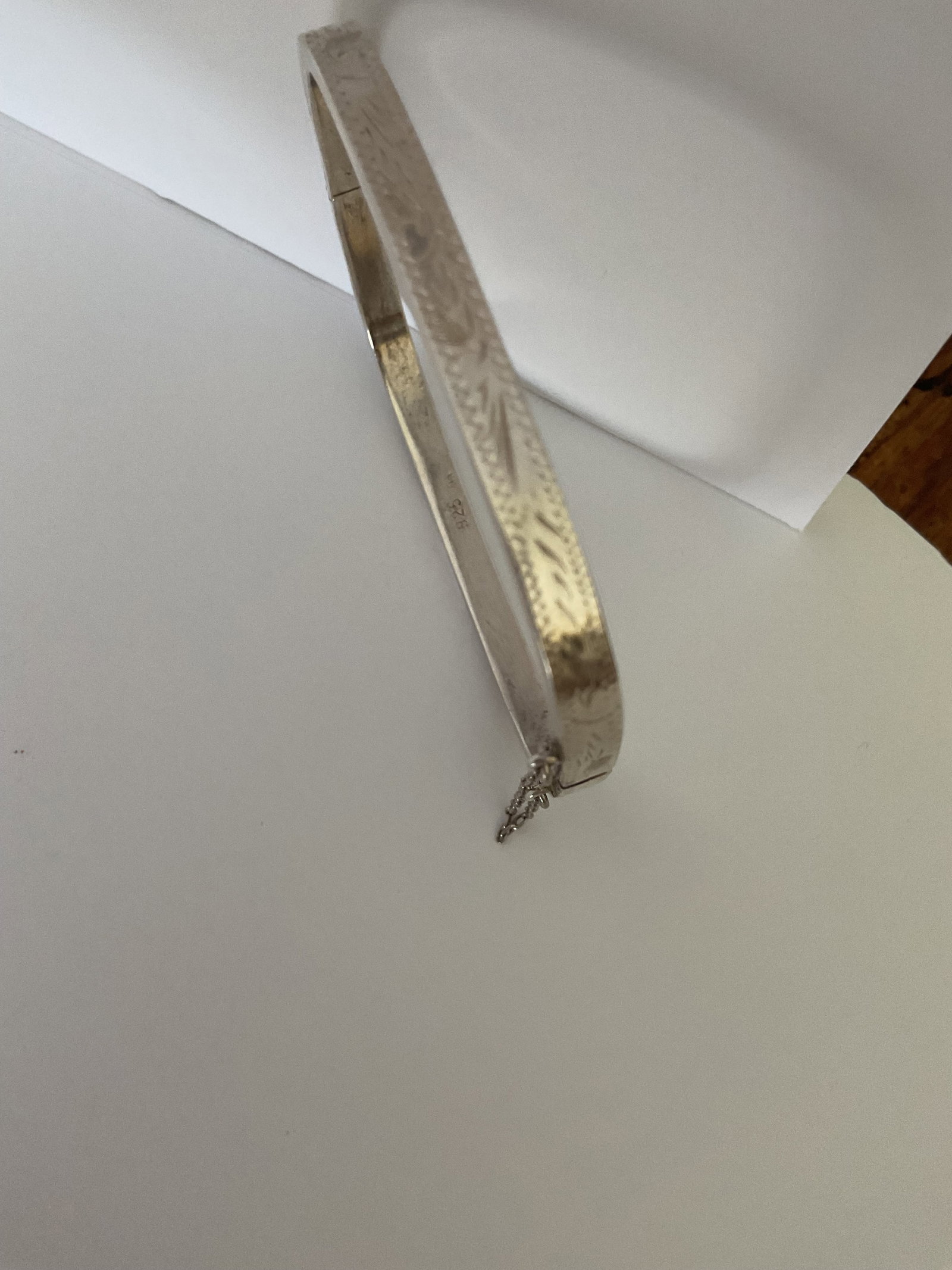 Vintage Etched Rectangular Sterling Silver Bangle - 2