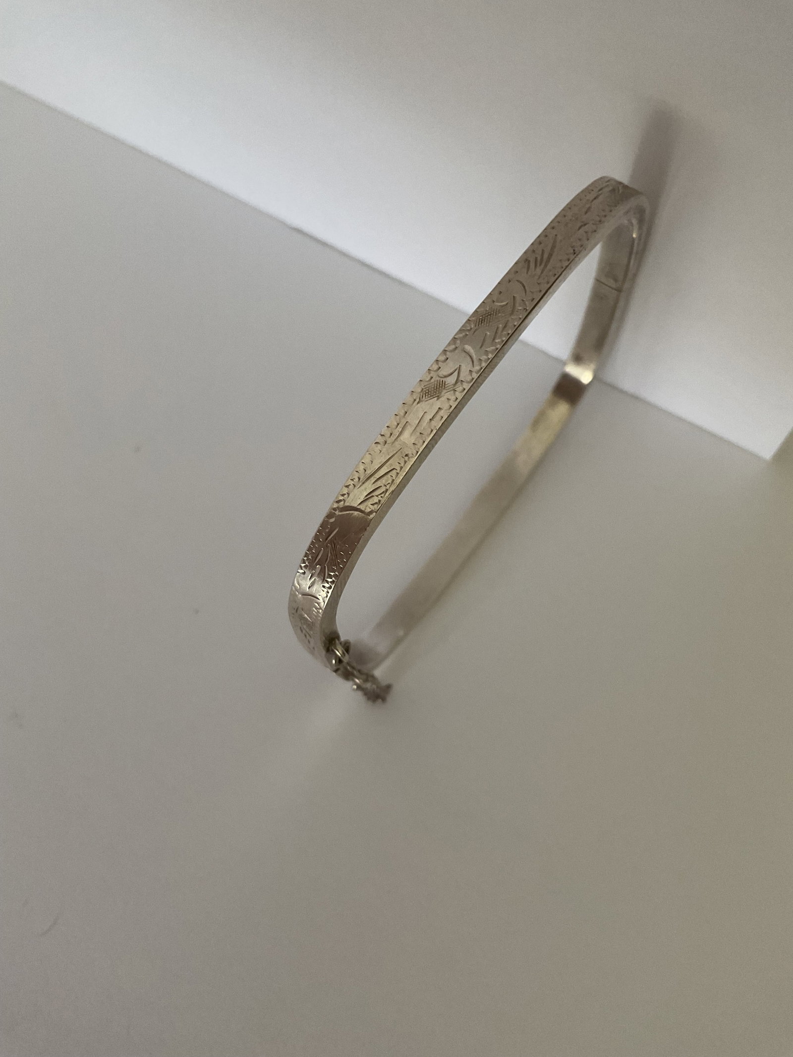 Vintage Etched Rectangular Sterling Silver Bangle - 4