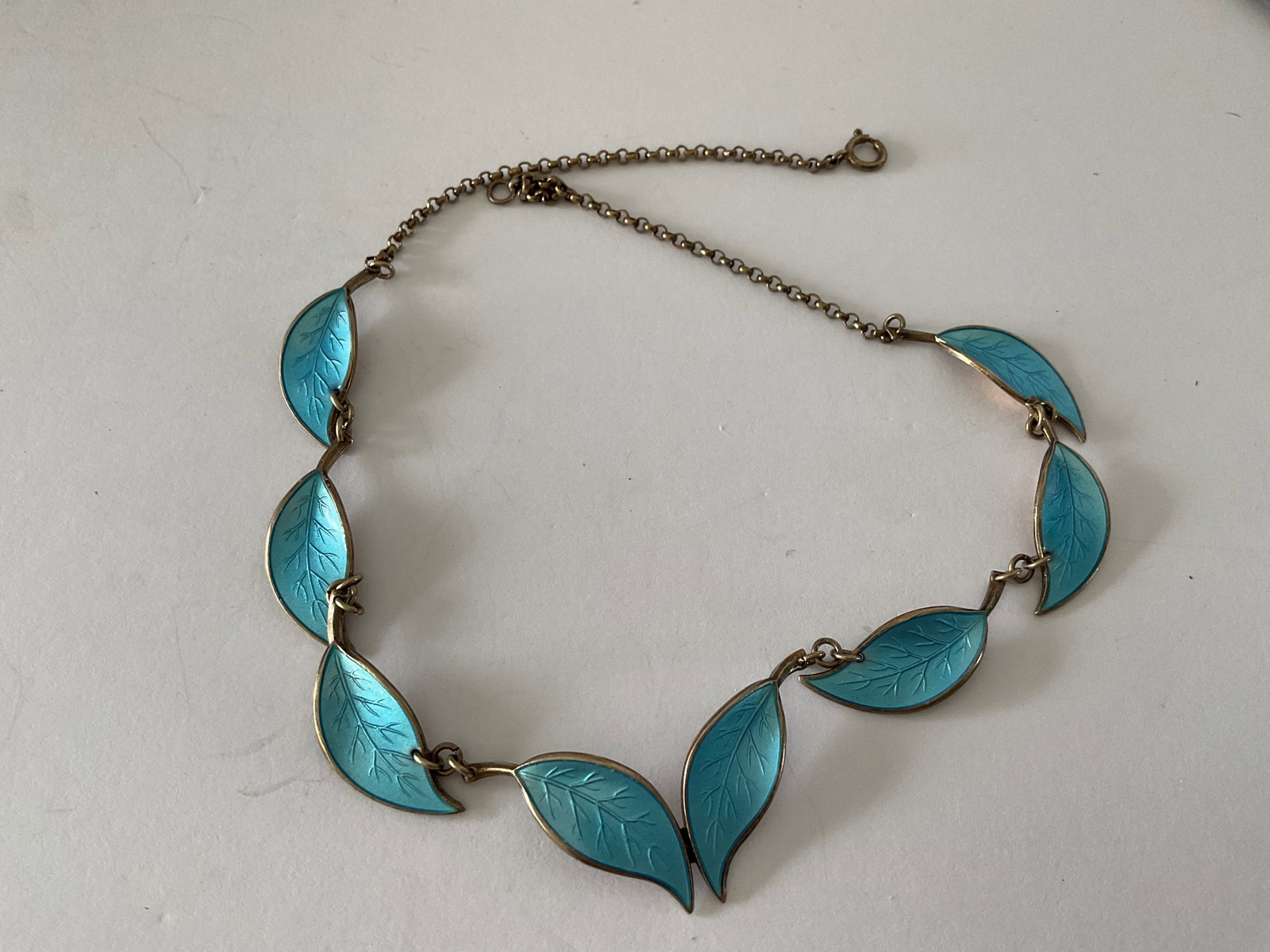Mid Century Sterling and Enamel Necklace by Norwegian Artist David Anderson: A sterling and enamel necklace by Norwegian artist David Anderson. This is a classic piece from this artist. It measures 15" ibn length, weight is 18 grams.