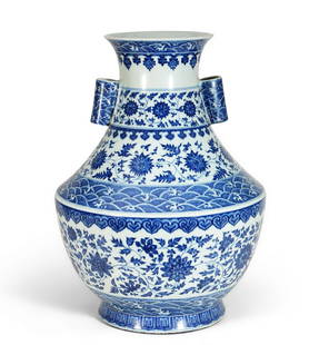 A Large Blue and White Porcelain Vase: H:51cmW:42cm