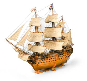 A Wooden Ship Model: H: 75cm W: 100cm