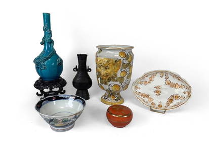A Set Of Porcelain And Bronze Vases: H: 25 cm.