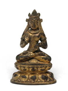 A Gilded Bronze Buddha Statue: H: 7.7cm