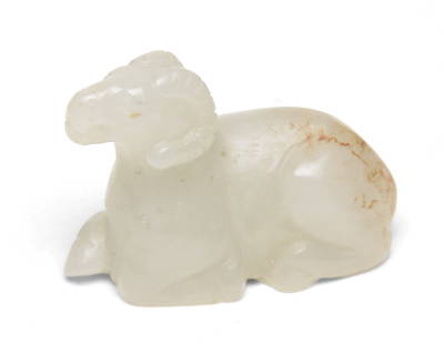 A Jade Sheep Figurine: L: 3cm