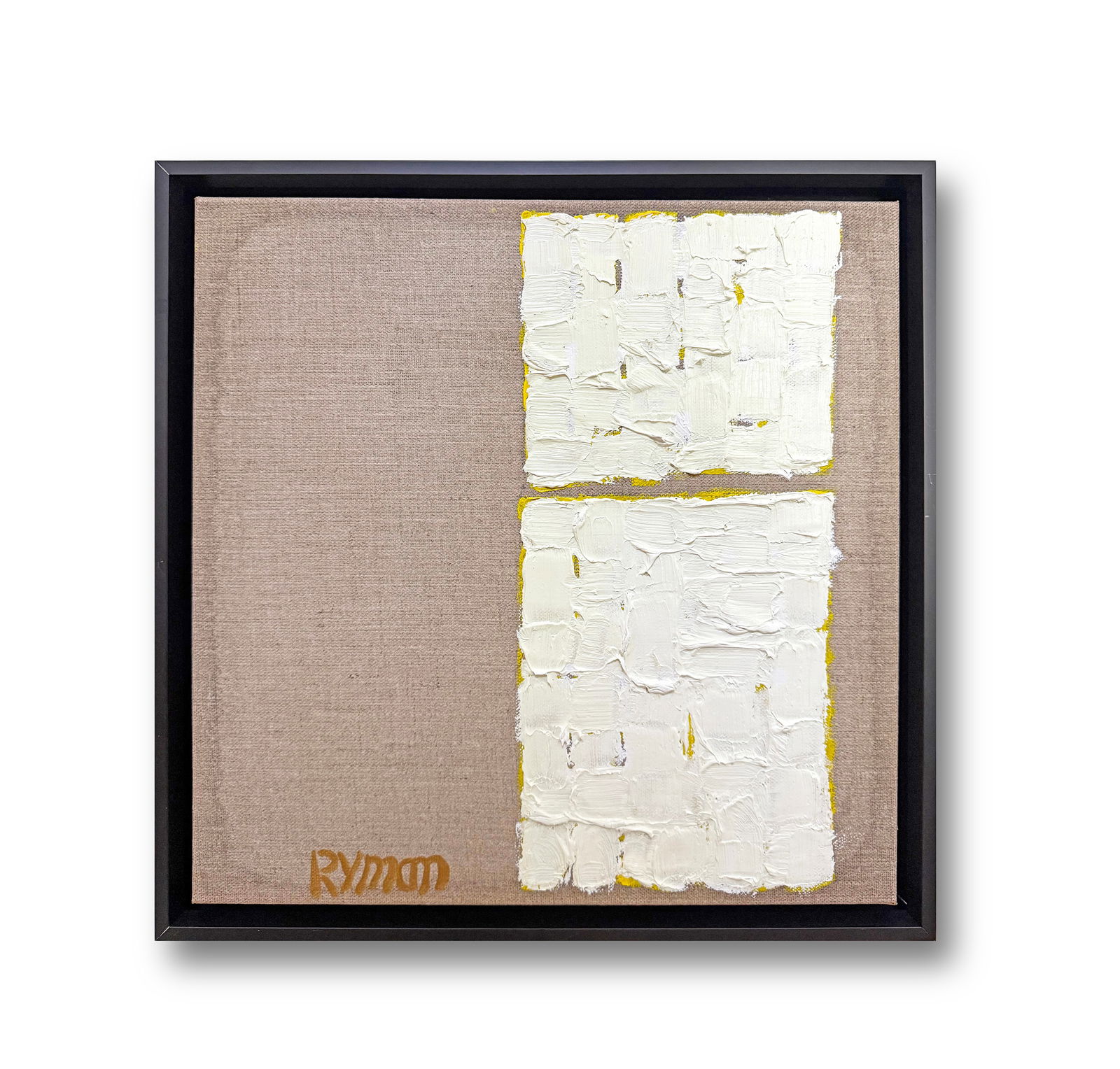 Robert Ryman (1930-2019), Attributed to, Oil on Streched Sized Linen Canvas: Dimensions: 30.5 x 30.5 cm Signed lower Robert Ryman (May 30, 1930 – February 8, 2019) was an American painter identified with the movements of monochrome painting, minimalism, and conceptual art. R