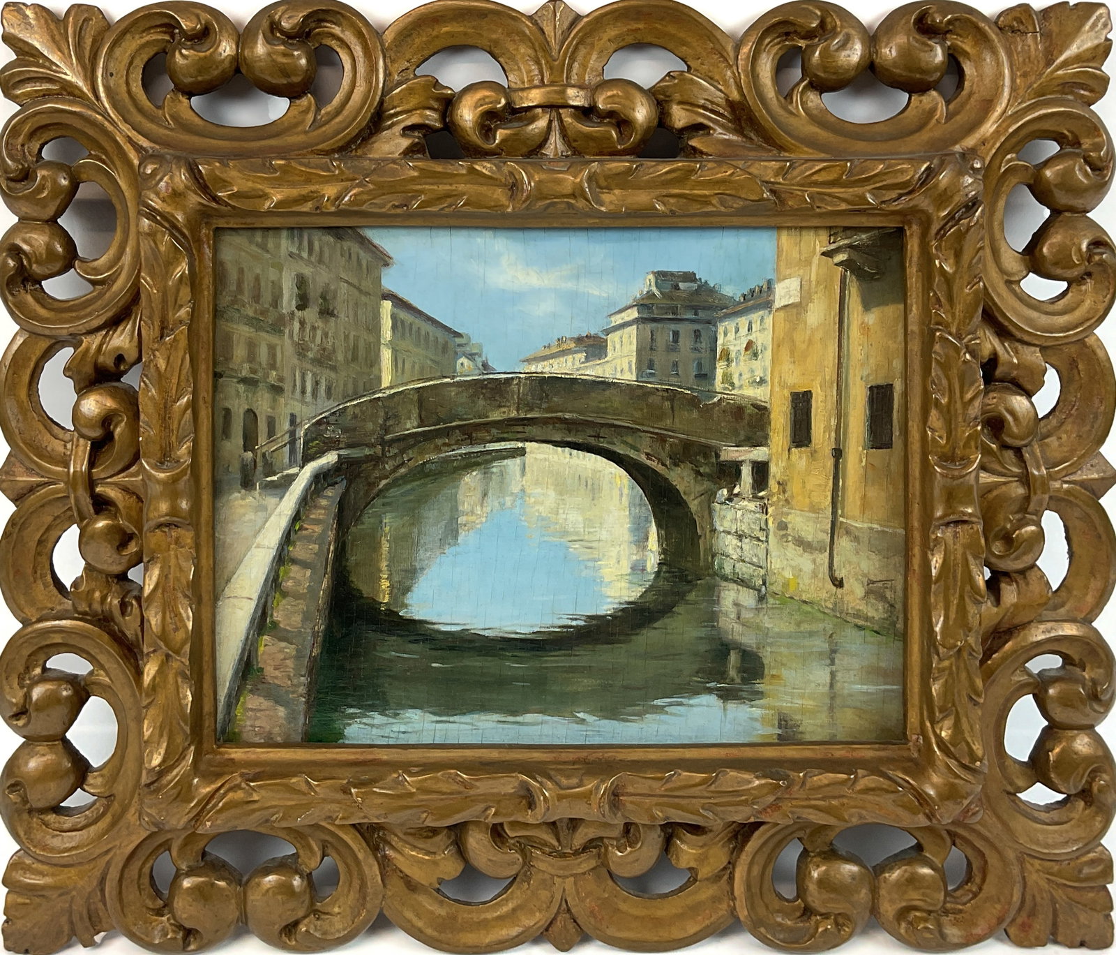 A. Ratti Attr. Bridge Scene, oil on board (1 of 3)