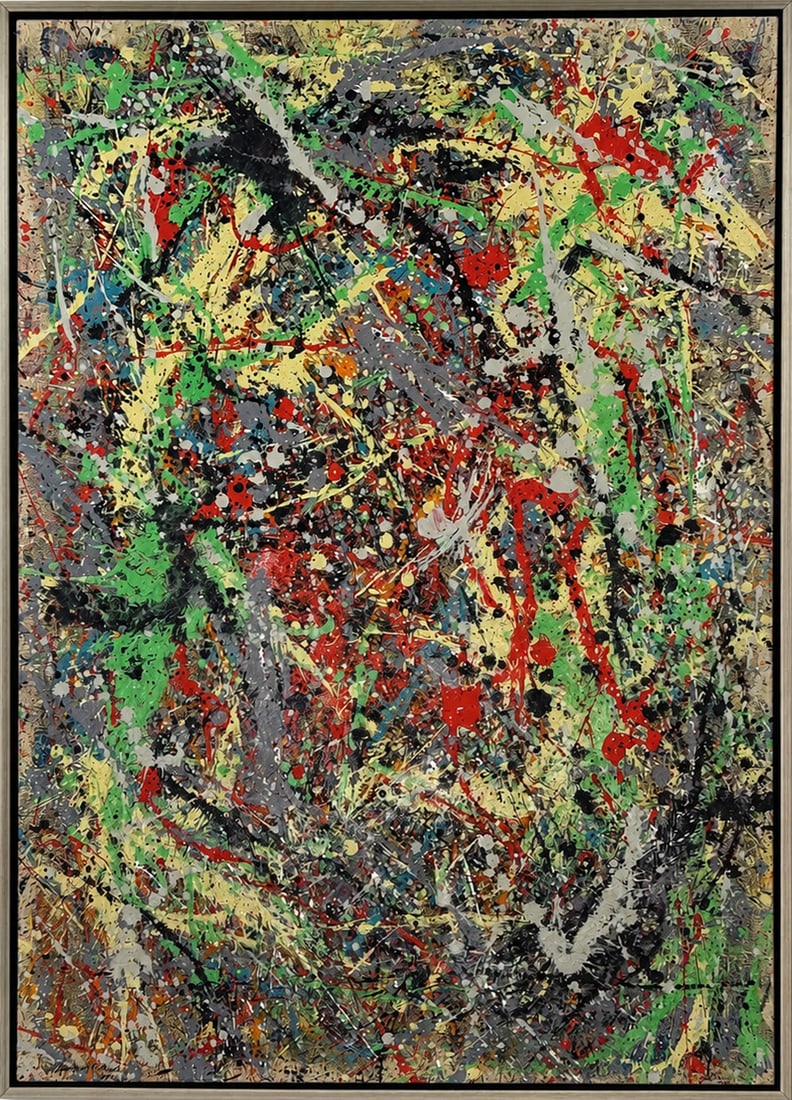 Jackson Pollock Attr. Untitled, oil and enamel on paper mounted on masonite (1 of 3)