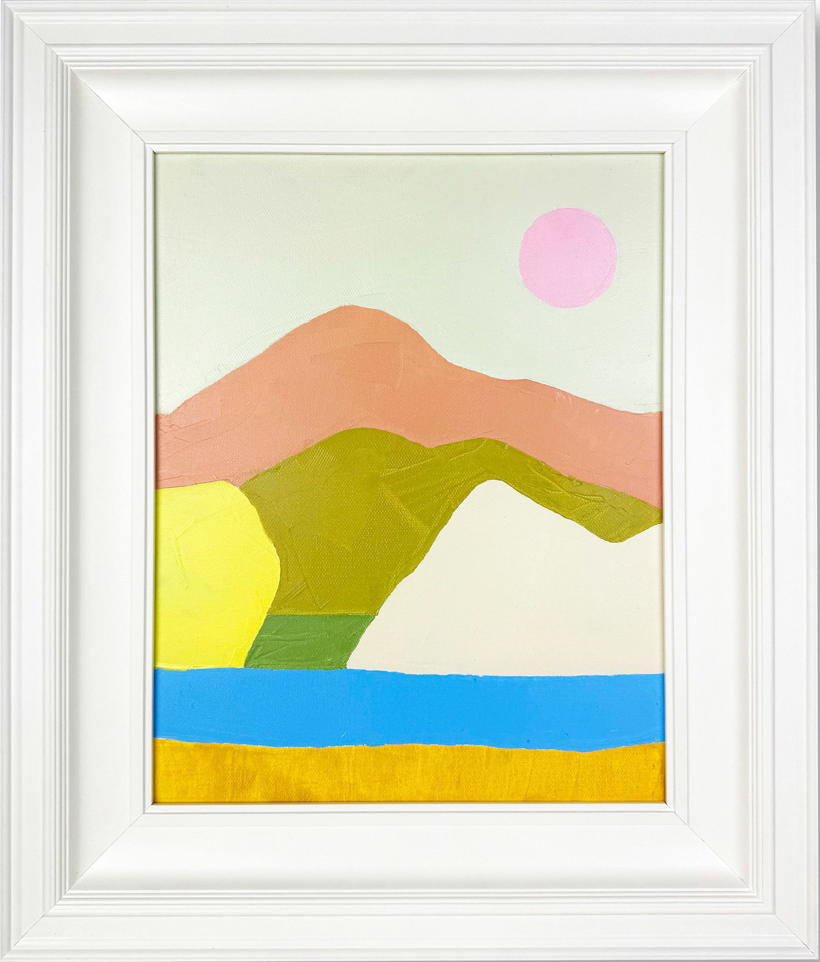 Etel Adnan Attr. Landscape Abstraction, oil on canvas: Etel Adnan (1925–2021) signed 'Adnan 14' (verso) oil on canvas Dimensions: Image size 39 × 31 cm; framed size 53.5 × 45.5 cm. Description: A small landscape abstraction in simplified bands of