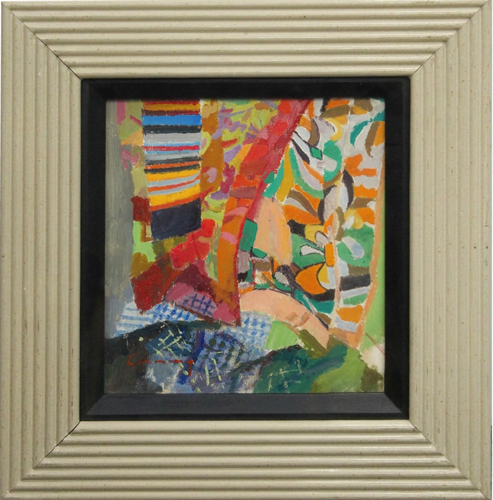 Fred Cuming Attr. Abstract Composition, fabric and oil on panel (1 of 3)