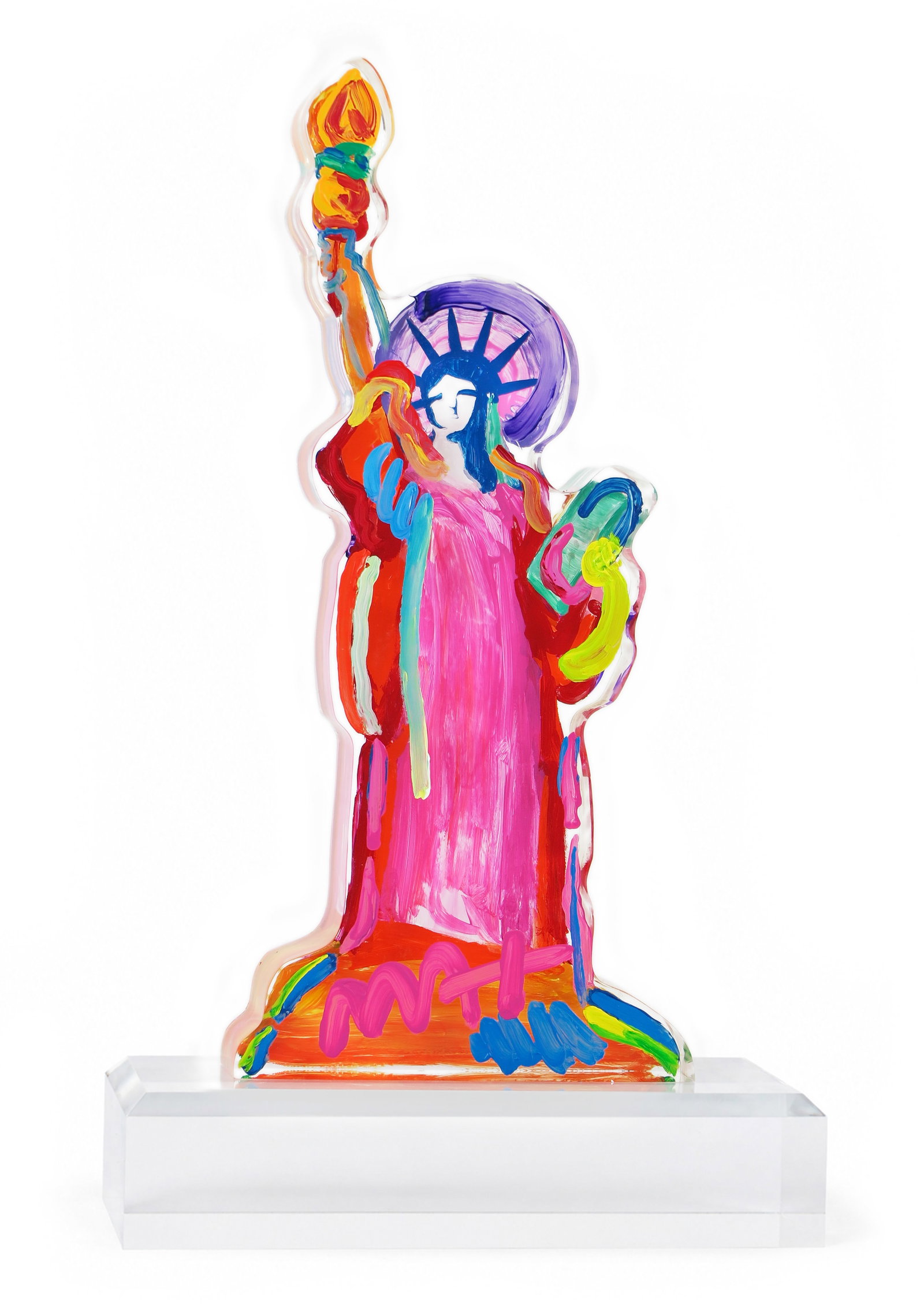 Peter Max Statue of liberty, 16'' Version: Peter Max (1937- ) Hand Painted acrylic sculpture. Signed lower center. Comes with Park West COA and Appraisal. Dimensions: Height 40.5 cm Description: German-born American artist Peter Max (originall
