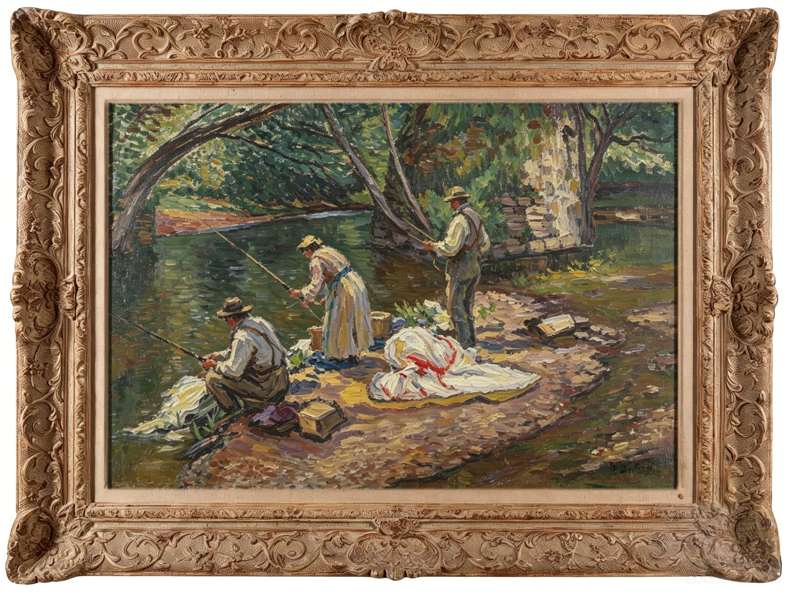 Léon Detroy Attr. Woodland River Scene, oil on canvas (1 of 3)