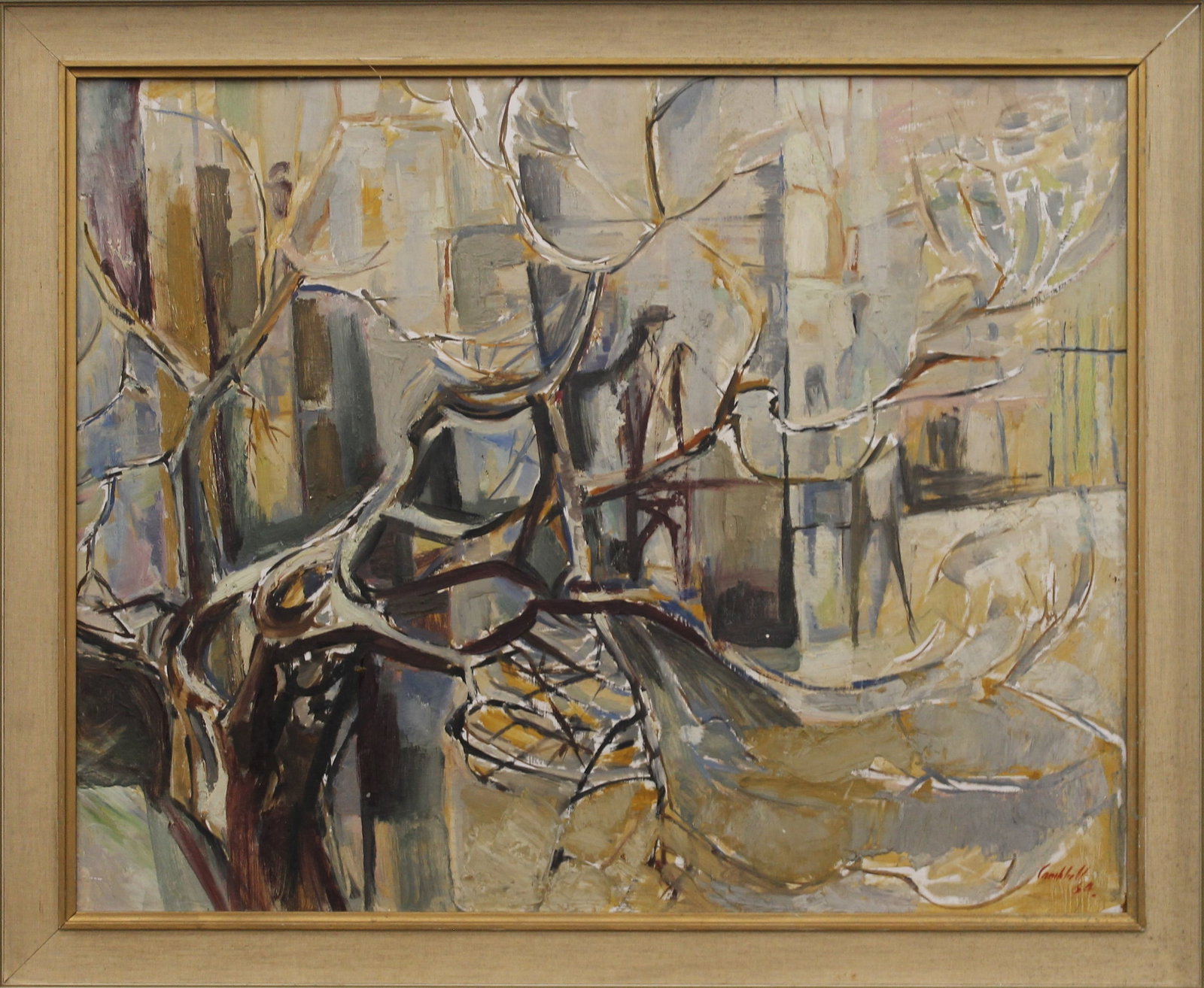 George Campbell Attr. An Abstract Tree with Figures Beyond, oil on board (1 of 3)