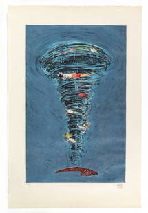 Sandra Ramos: Tornado, 2009 | 39.4375 x 26 inches | Etching and aquatint/paperSandra Ramos (Cuban, b. 1969) is a visual artist known for her surrealist expression of her relationship to Cuba and the countryÂ