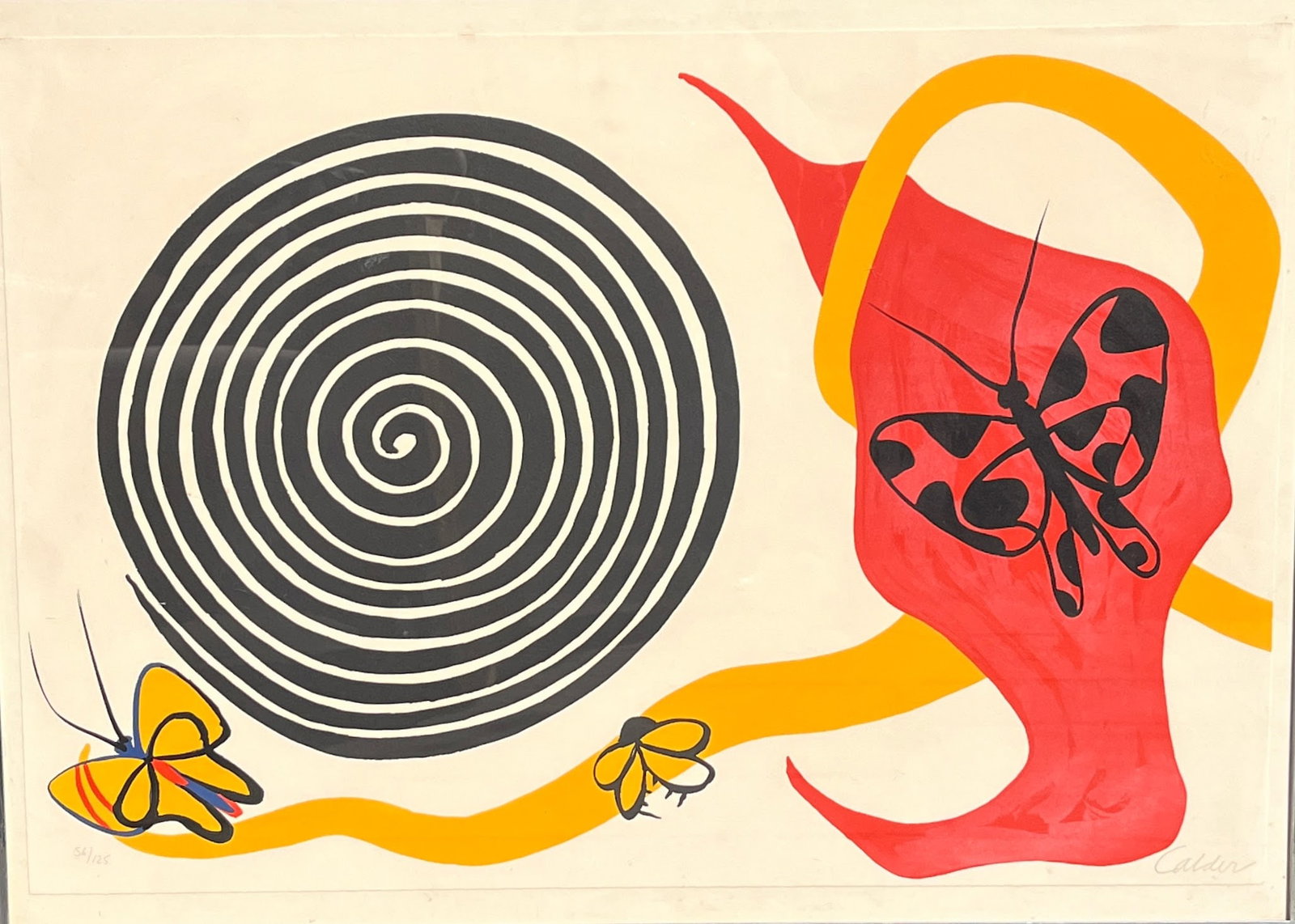 Alexander Calder (American, 1898-1976), Butterflies And Spiral, ca. 1975: Serigraph, Edition 56/125, numbered (at lower left): 56/125, signed (at lower right): Calder, H: 29 3/8", w: 40 1/4" (framed), H: 26", w: 38 1/4" (sight)