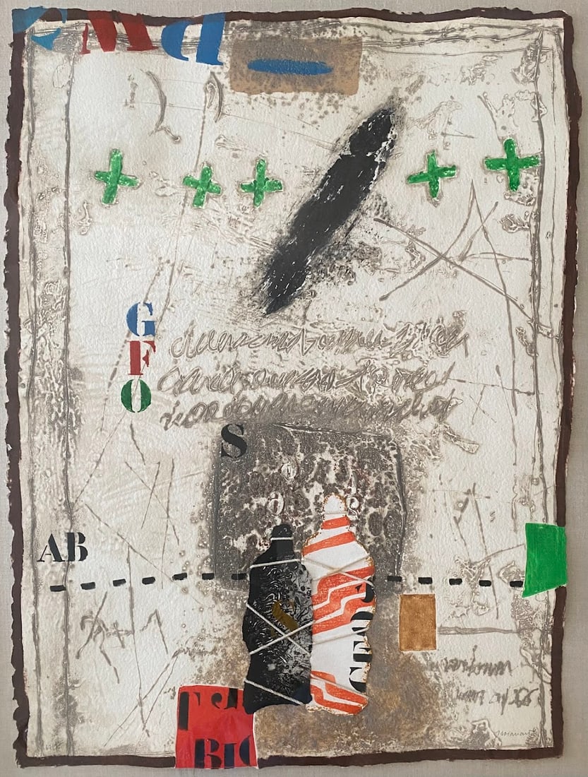 James Coignard (French 1925-2008), Deux Mannequins, Circa 1970-1980: Color etching carborundum collage, Edition 67/75, signed in pencil (at lower right): J. Coignard numbered in pencil (at lower left): 67/75, H: 36 1/2", w: 29" (framed), H: 30 1/2", w: 22 1/2" (paper)