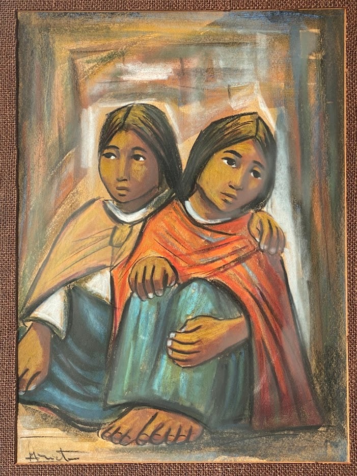 Arturo Nieto (Ecuadorian, 1933-1995), Sisters, Circa 1960: Pastel drawing on paper, signed (at lower left): A Niteto, H: 26", w: 21" (framed), H: 18", w: 13" (sight)