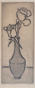 Anita Brown (Cuban 1912-1997), 2 Roses, Engraving On Paper