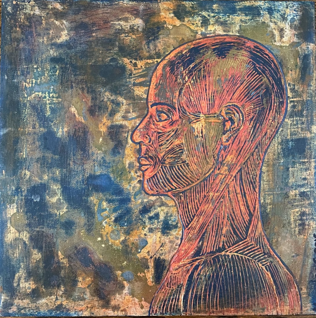 Miguel Angel Morales (Mexican, B. 1970), Homo, 2016: Pigmented cement and paint on board, signed and dated (at lower right): Morales 2016 H: 11 3/4", w: 12", d: 2"