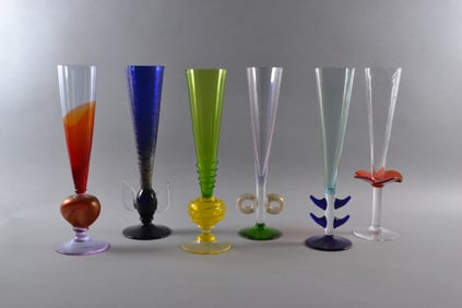 Carlo Moretti (Italian, 1934 - 2008) Italian Murano Art Glass Champagne Flutes, 1992 -1998 (6)