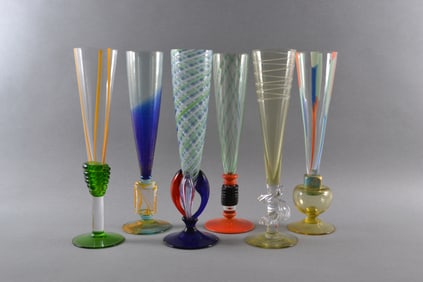 Carlo Moretti (Italian, 1934 - 2008) Italian Murano Art Glass Champagne Flutes, 1992 -1998 (6)