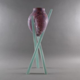 Unknown Artist Sculptural Art Glass Vase On Stand