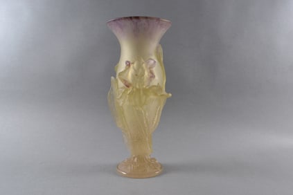 Daum France, Pate De Verre Iris Vase, Late 20th C