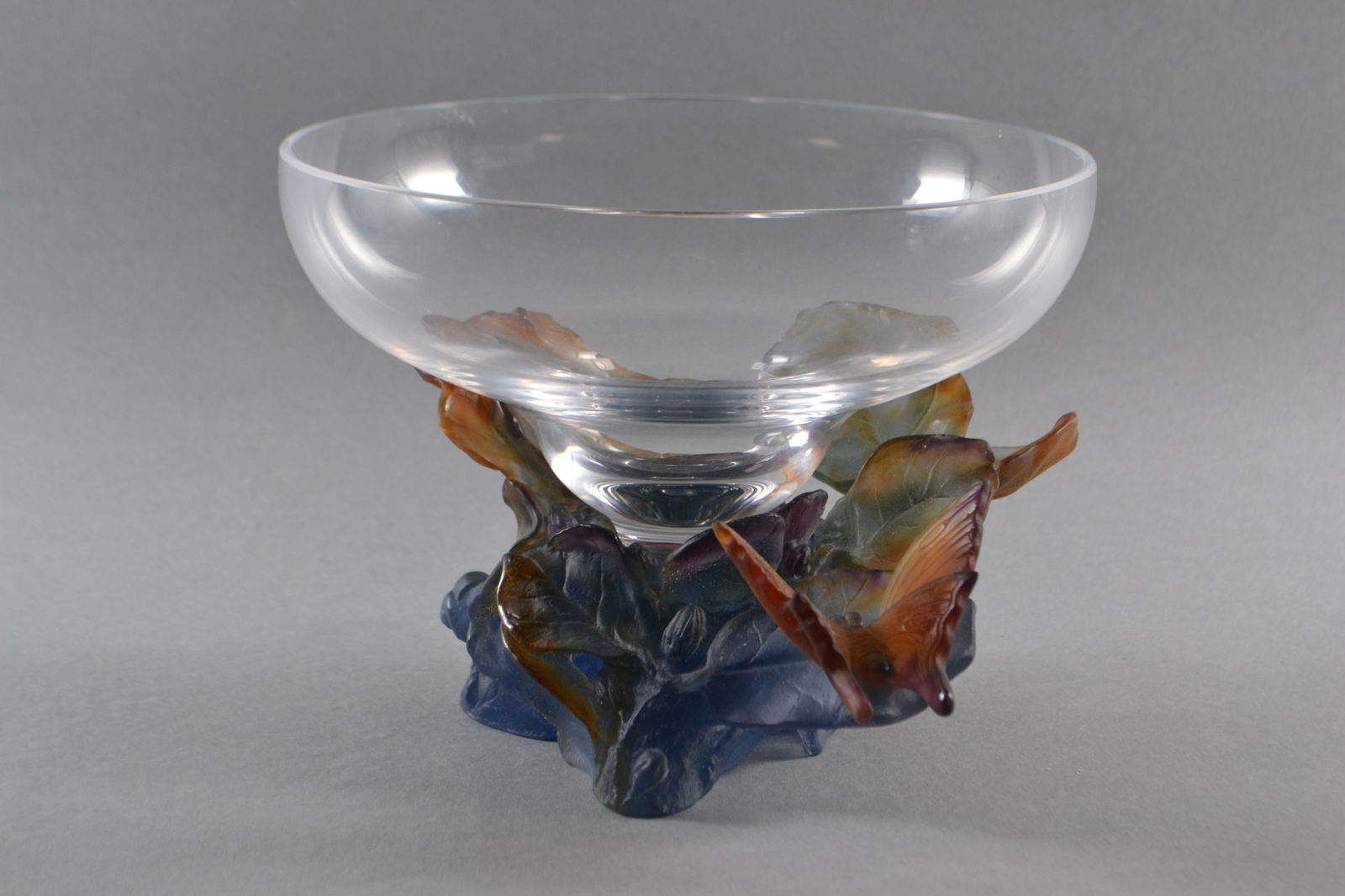 Daum France, Pate De Verre And Crystal, Papillion Centerpiece: signed at underside of foot: Daum France, H: 6", w: 7 1/2"