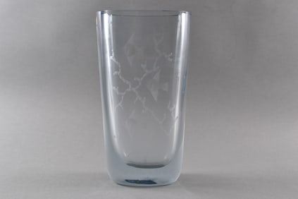 Strombergshyttan Glassworks, Stromberg Blue Etched Crystal Swimming Fish Vase