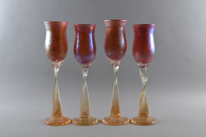 Aaron Slater (American) Art Glass Goblets (4)