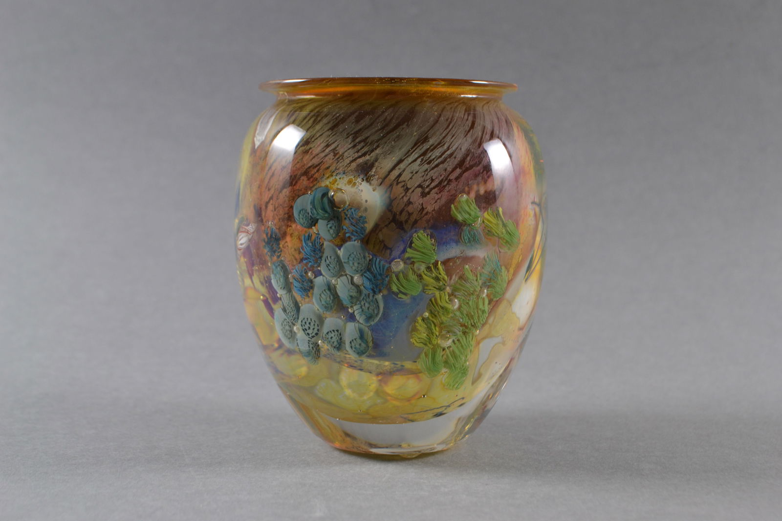 Josh Simpson (American), Inhabited Series Art Glass Vase, 1994: Abstract earth-like motifs, signed Simpson, numbered and dated on base, H: 4"