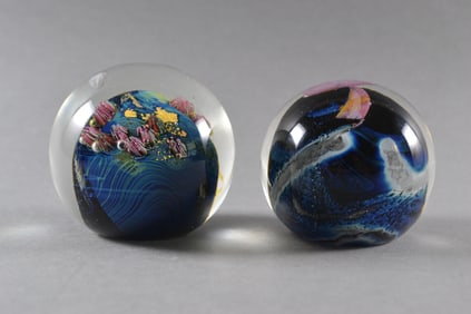 Josh Simpson (American), Two Planets Series Paperweights, 1985, 1990, 1992