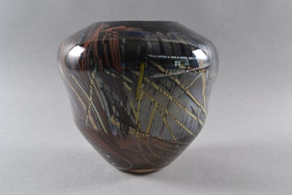Signed, Abstract Design Studio Art Glass Vase, Late 20th Century