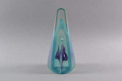 Stuart Abelman, Art Glass Conical Paperweight With Flowers, 1991