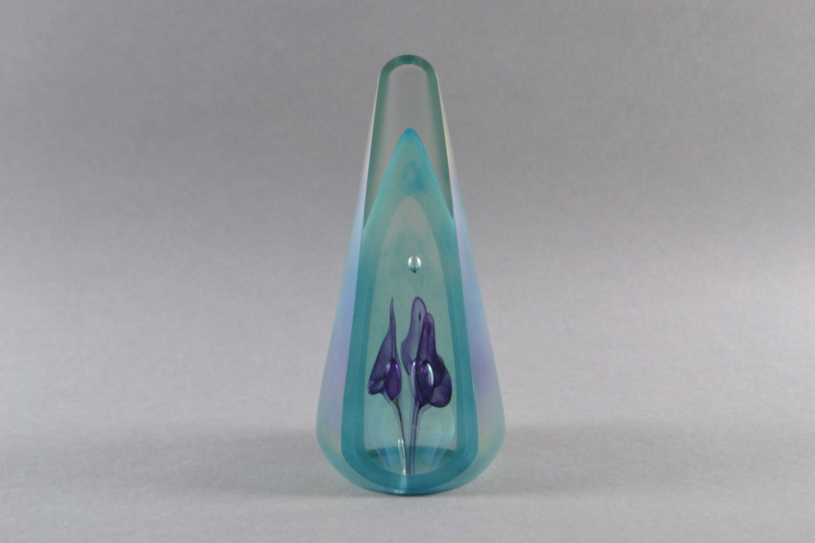 Stuart Abelman, Art Glass Conical Paperweight With Flowers, 1991: Signed numbered and dated Abelman / 1991, H: 7", dia: 3 1/4" (at base)