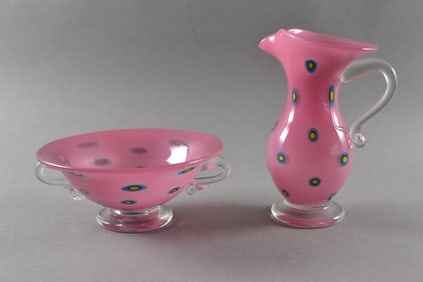 Pinkwater Glass (American), Art Glass Creamer And Sugar Bowl, 1998