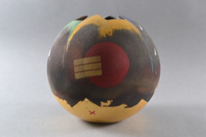 Hall Carlson, Abstract Raku Studio Art Pottery Arrow Ball Vase, 1985
